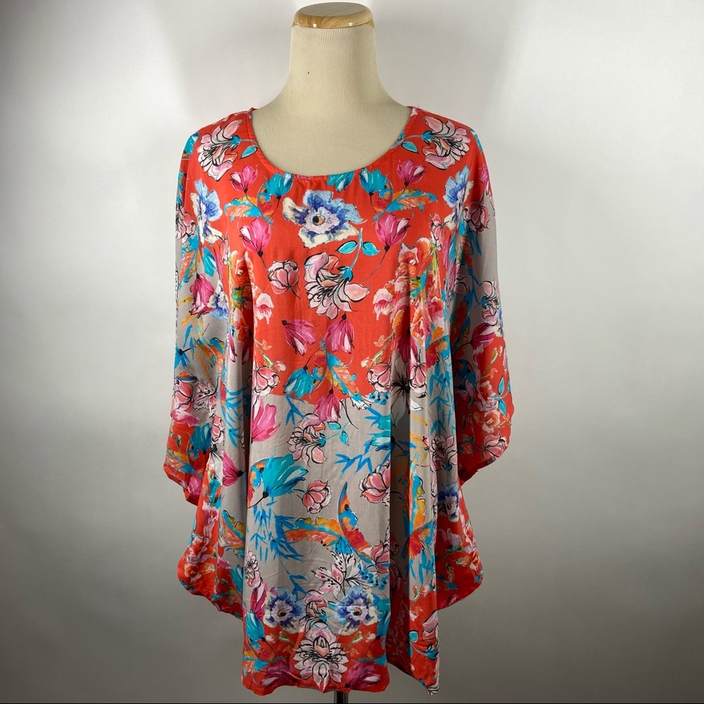 Tolani Collection MP Medium Petite Narissa Colorful Floral Caftan Tunic Top Boho
